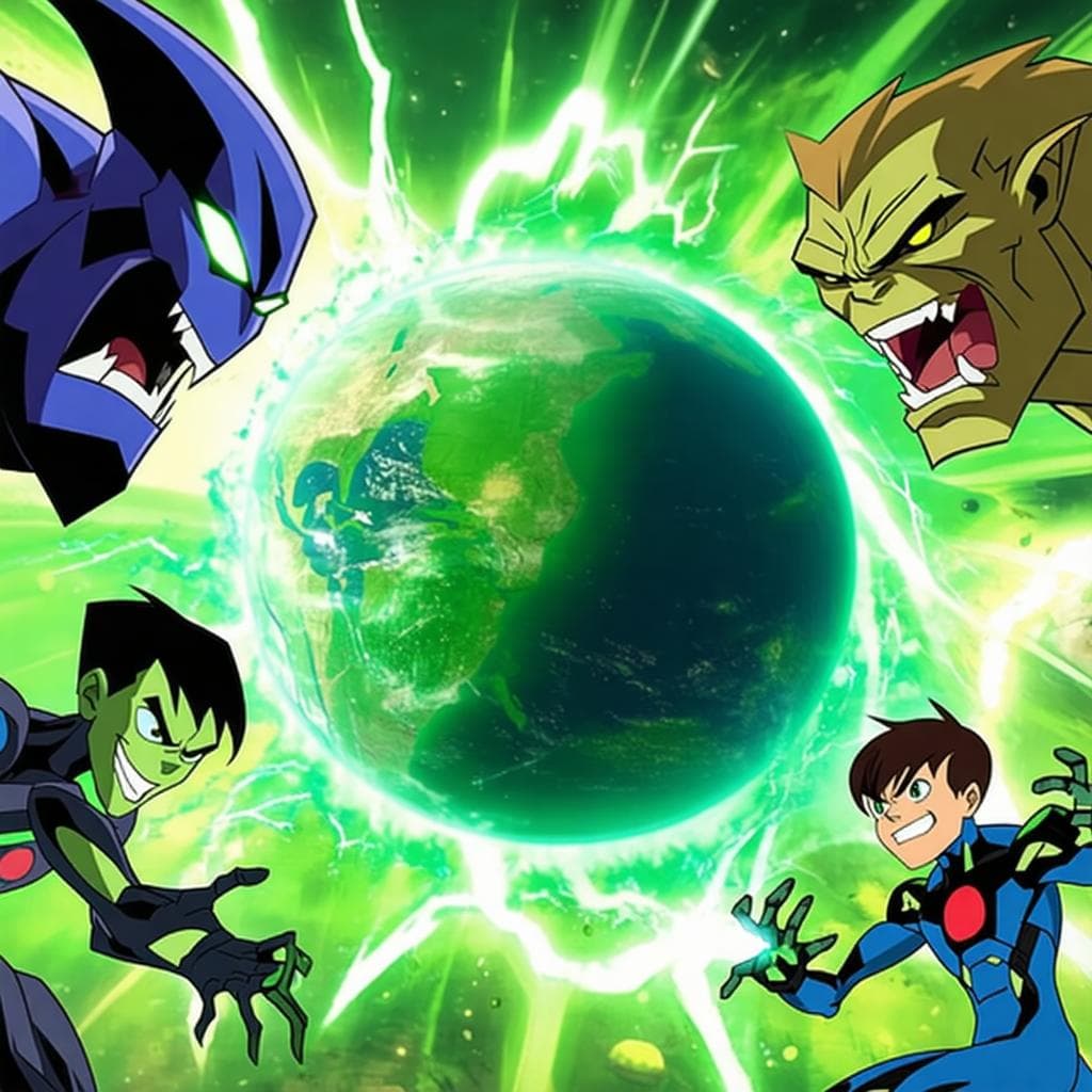 Create a planet with full of ben 10 ultimate aliens are fighting with each other