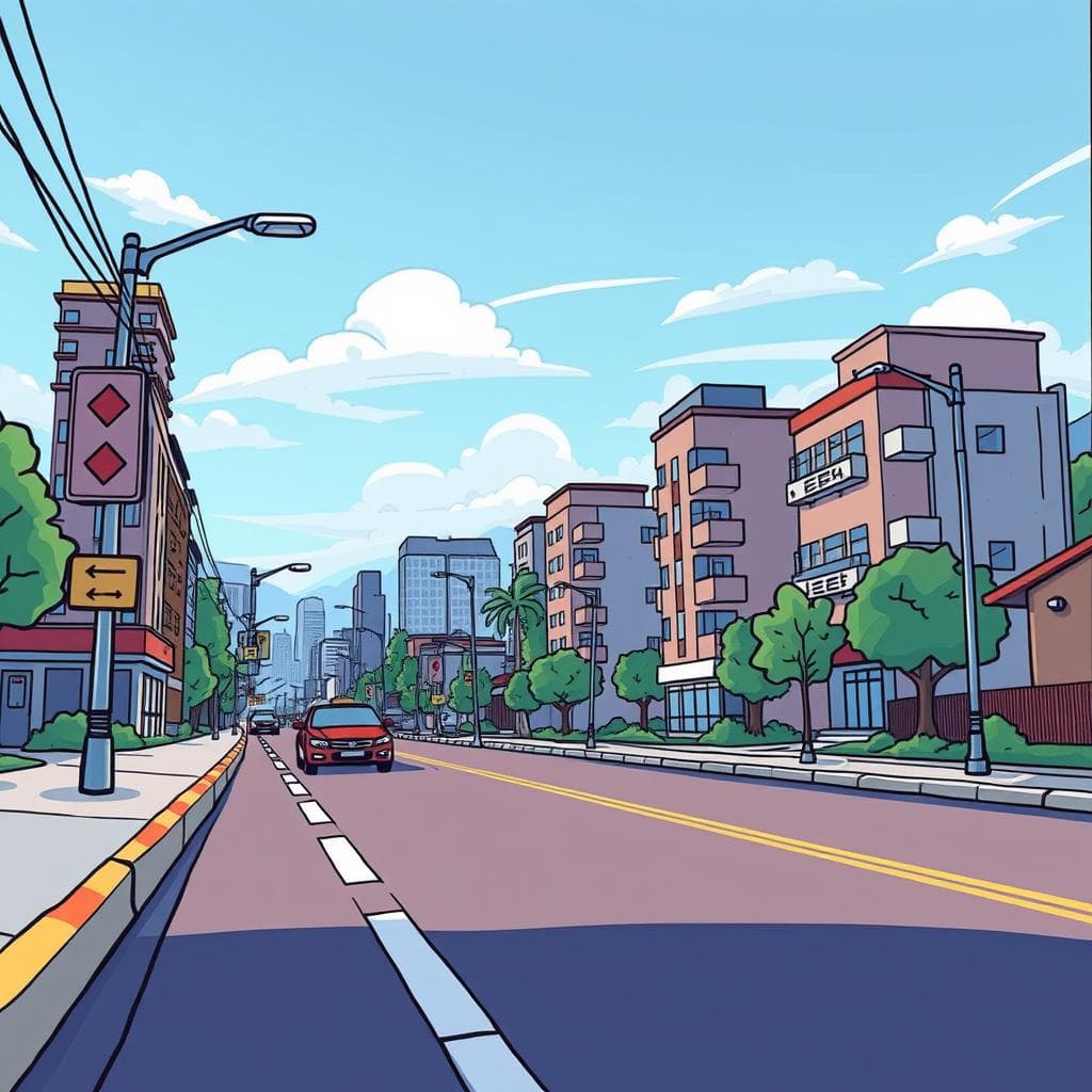 develop a cartoon running on the road