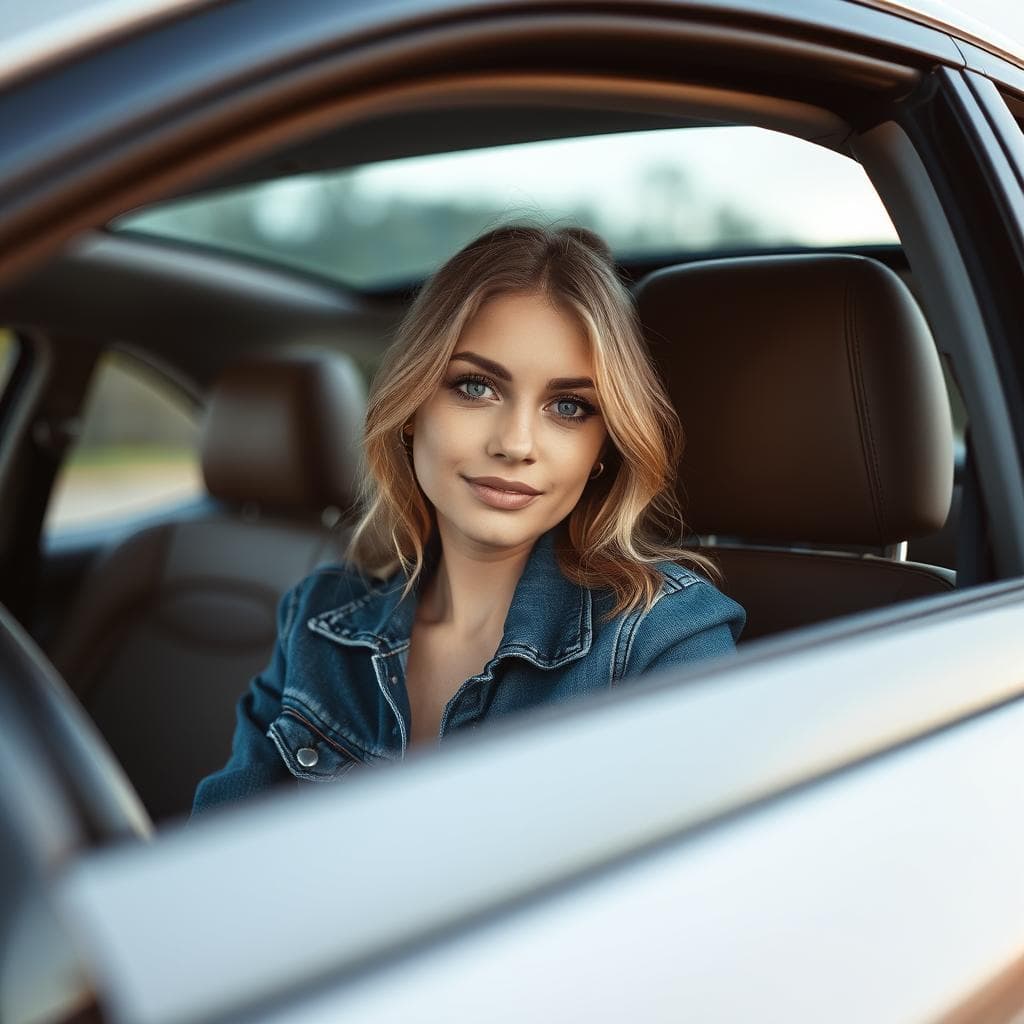 a women sitting in car